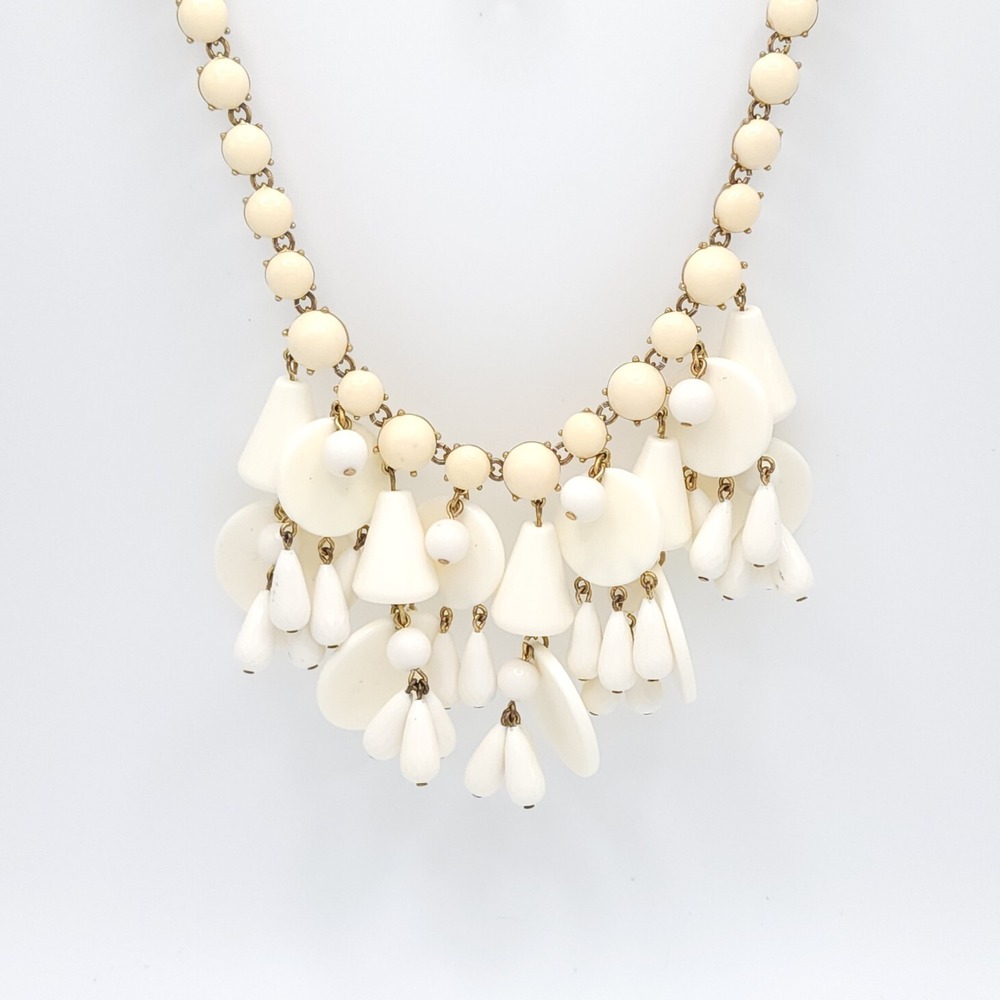J.Crew Wind Bell Necklace‎ Cream Gold Bib Charm Signed - Picture 6 of 7